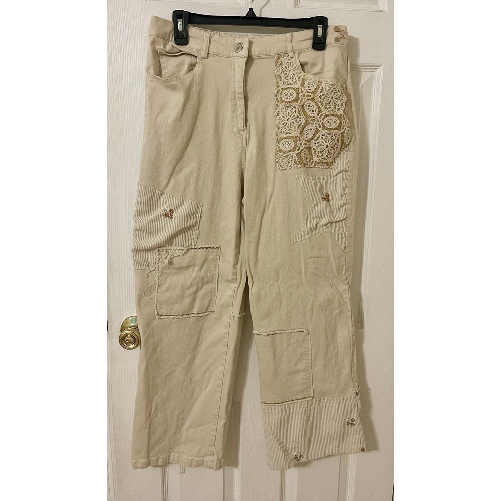 Davi and Dani Size M Beige Patchwork Pants Crochet